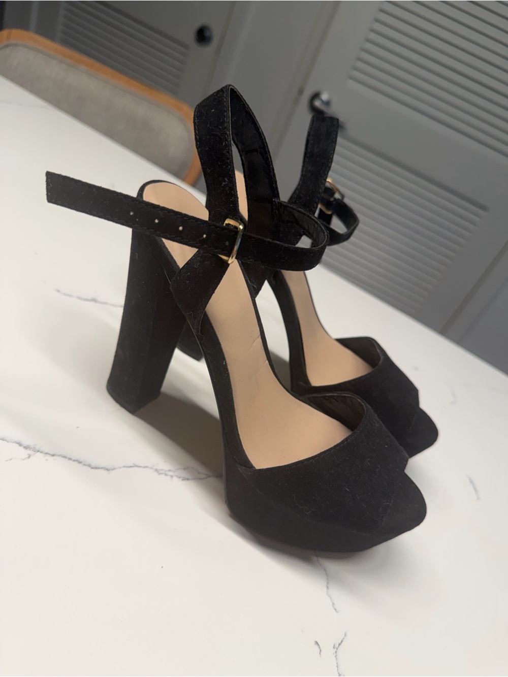 Aldo Black Suede Platform Block Heel Sandals